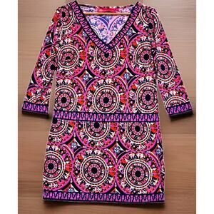 Macbeth Collection Womens Dress Boho Pink Orange Stretch 3/4 Sleeve Sz Medium